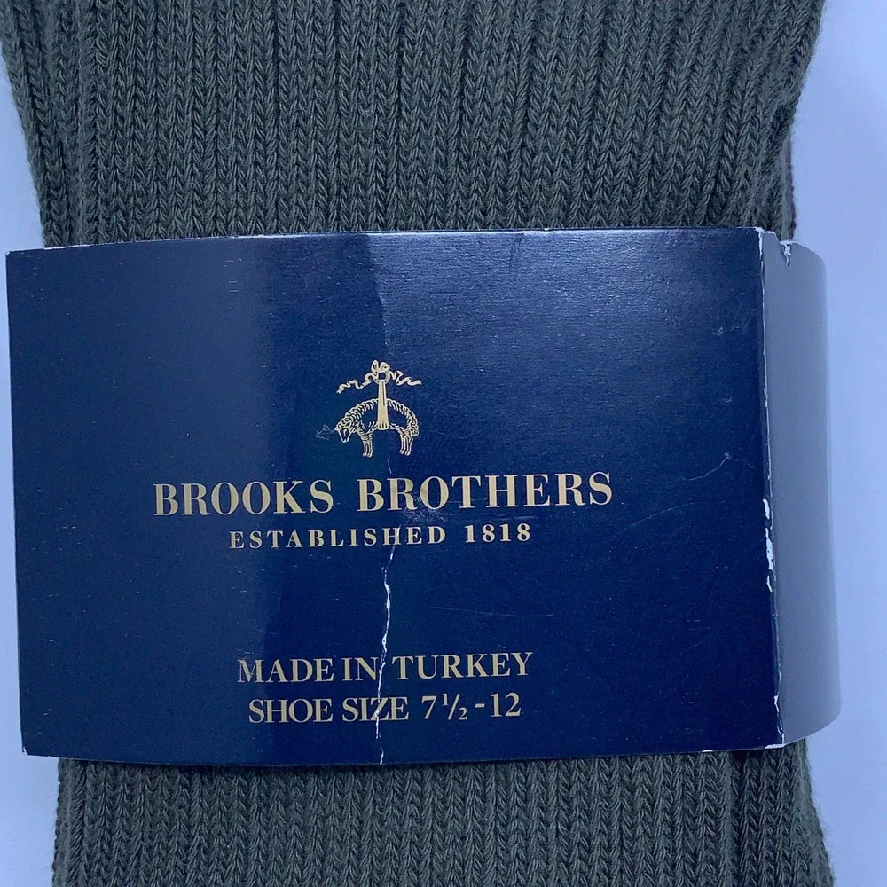 Brooks Brothers Mens One Size Brown Green Ribbed Cotton Blend Dress Socks 2-Pack